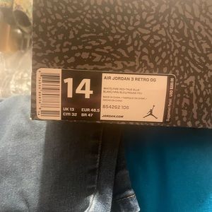 Mens Jordan Retro 3 True Blue. Size 14. Used.